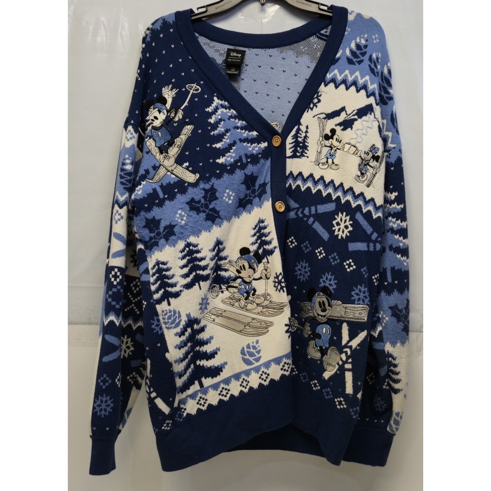 Her Universe Disney Mickey Mouse Friends Ski Fair Isle Cardigan Sweater Blue MD